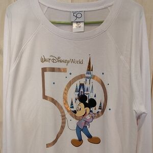 Disney Women's White Long Sleeve Shirt Disneyworld 50th Anniversary Mickey Mouse